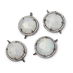 18mm Black Gold CZ Bezel Rainbow Moonstone Faceted Coin Connector 1 Focal (ONLINE ORDER ONLY)