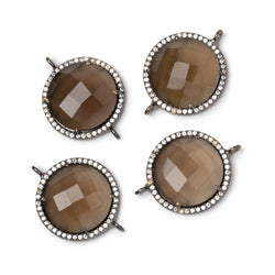 18mm Black Gold CZ Bezel Smoky Hydro Quartz Faceted Coin Connector 1 Focal (ONLINE ORDER ONLY)