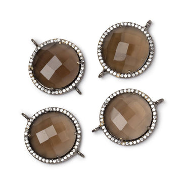 18mm Black Gold CZ Bezel Smoky Hydro Quartz Faceted Coin Connector 1 Focal (ONLINE ORDER ONLY)