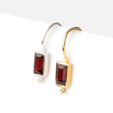 18mm Garnet Baguette Ear Wire Set of 2 pieces (ONLINE ORDER ONLY)
