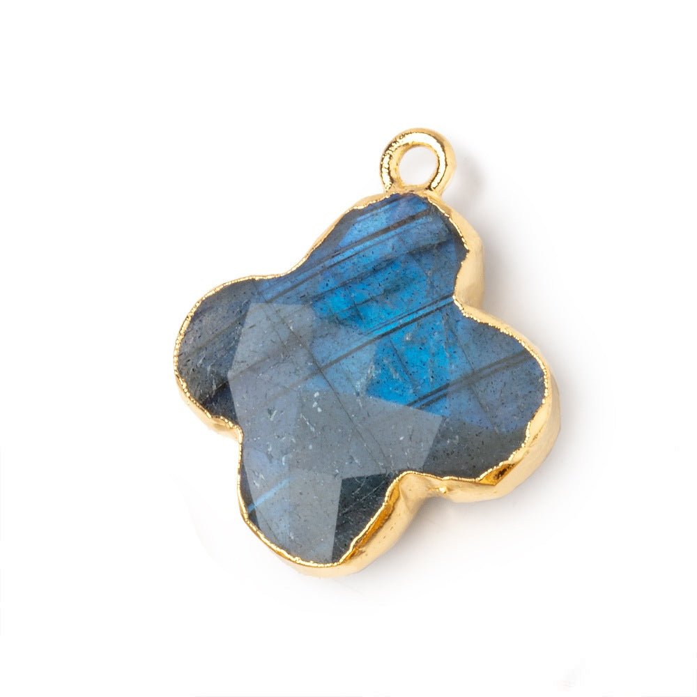 18mm Gold Leafed Labradorite Quatrefoil Pendant 1 focal piece (ONLINE ORDER ONLY)