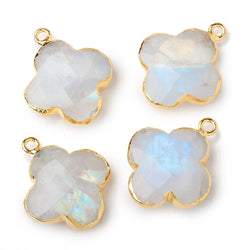 18mm Gold Leafed Rainbow Moonstone Quatrefoil Pendant 1 focal piece (ONLINE ORDER ONLY)