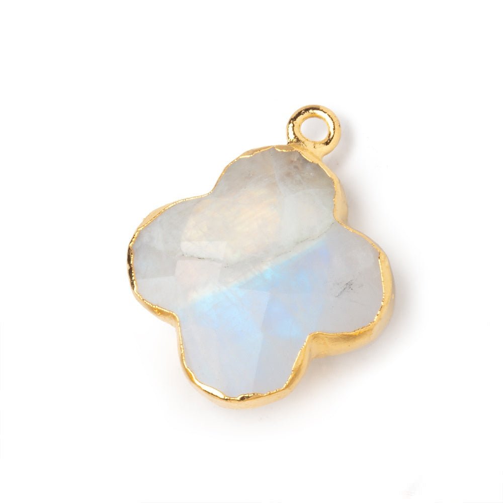 18mm Gold Leafed Rainbow Moonstone Quatrefoil Pendant 1 focal piece (ONLINE ORDER ONLY)