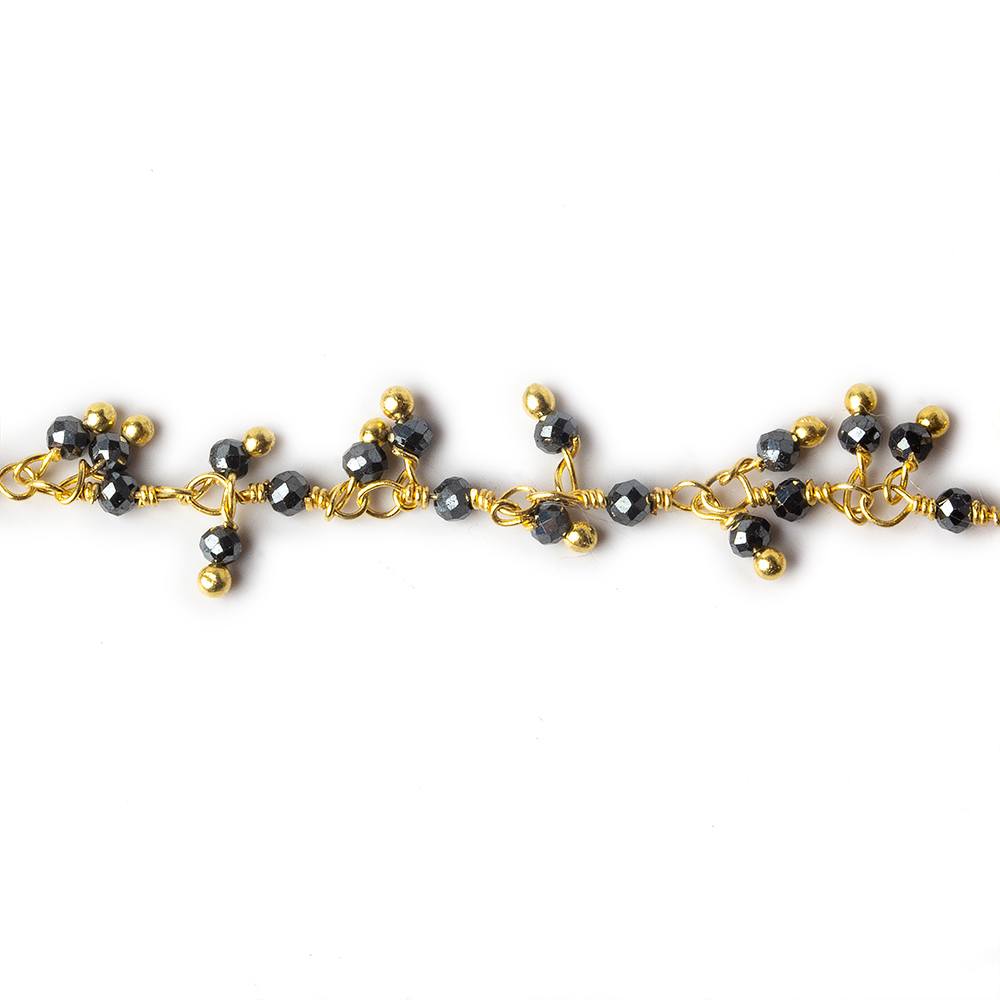 1.8mm Hematite micro faceted round Gold Dangling Chain by the foot (ONLINE ORDER ONLY)