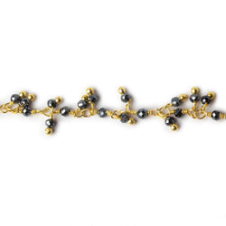 1.8mm Hematite micro faceted round Gold Dangling Chain by the foot (ONLINE ORDER ONLY)