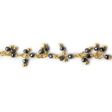 1.8mm Hematite micro faceted round Gold Dangling Chain by the foot (ONLINE ORDER ONLY)