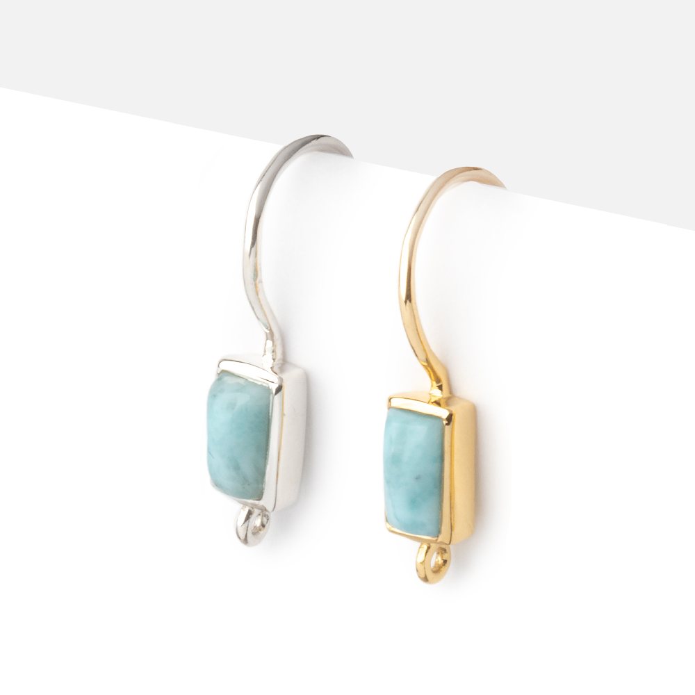 18mm Larimar Plain Baguette Ear Wire Set of 2 pieces (ONLINE ORDER ONLY)