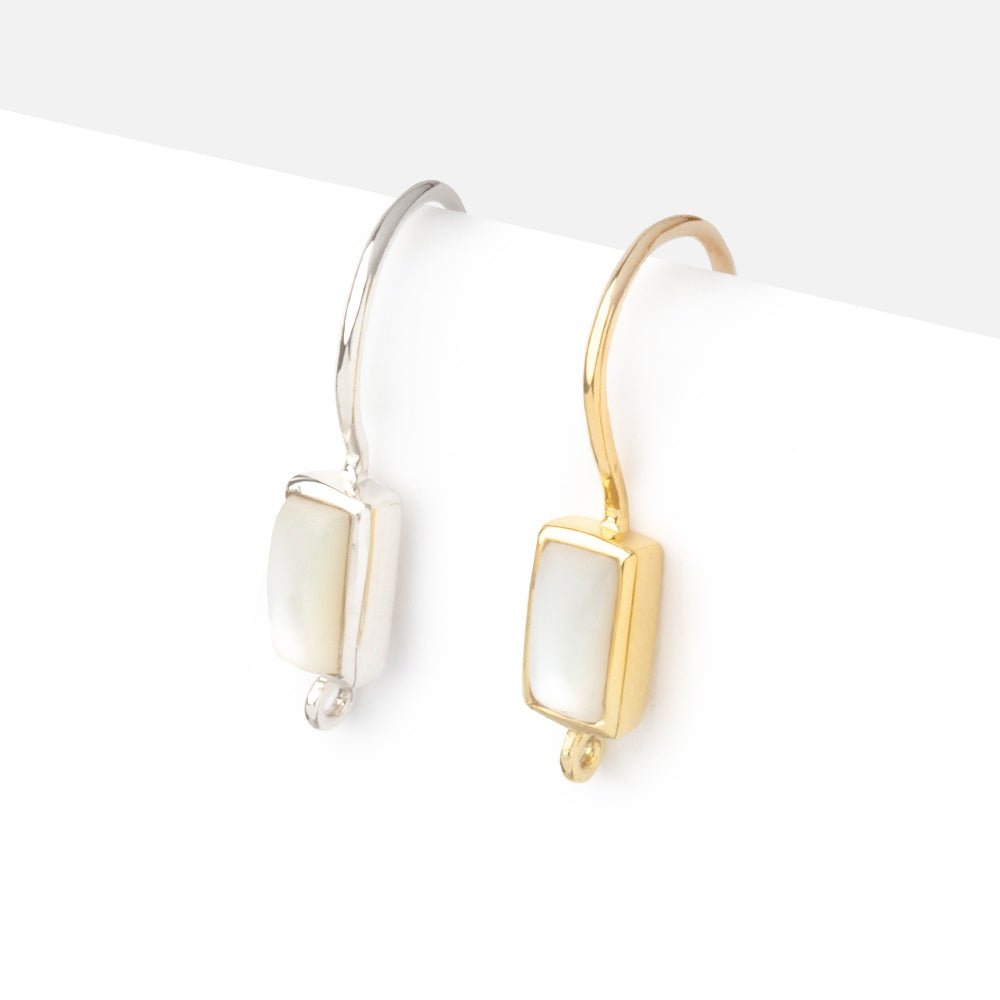 18mm Mother of Pearl Plain Baguette Ear Wire Set of 2 pieces (ONLINE ORDER ONLY)