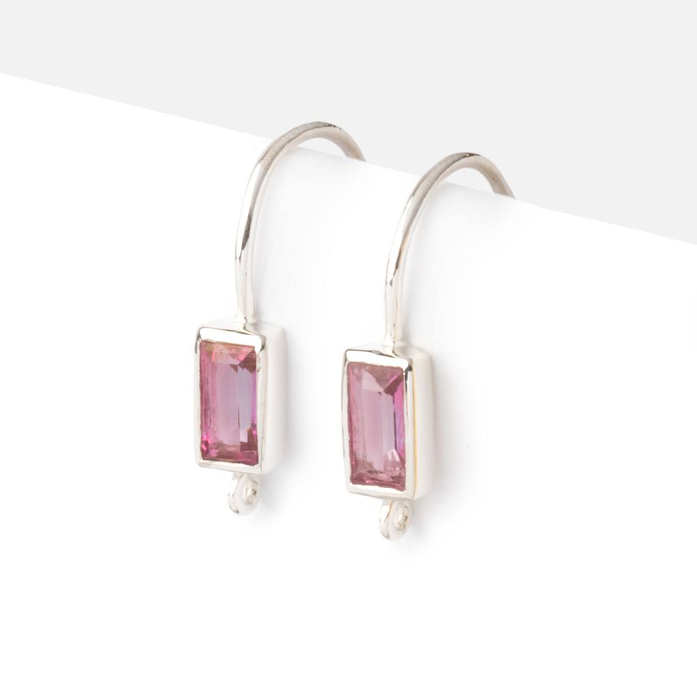 18mm Pink Topaz Baguette Ear Wire Set of 2 pieces (ONLINE ORDER ONLY)