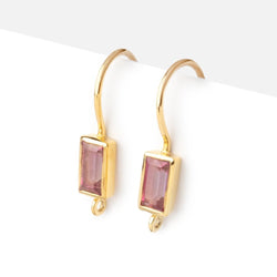 18mm Pink Topaz Baguette Ear Wire Set of 2 pieces (ONLINE ORDER ONLY)