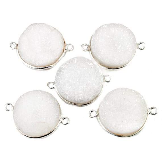 18mm Silver Bezeled Natural White Drusy Coin Connector Focal Bead (ONLINE ORDER ONLY)