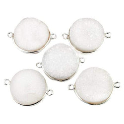 18mm Silver Bezeled Natural White Drusy Coin Connector Focal Bead (ONLINE ORDER ONLY)