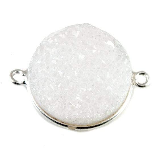 18mm Silver Bezeled Natural White Drusy Coin Connector Focal Bead (ONLINE ORDER ONLY)