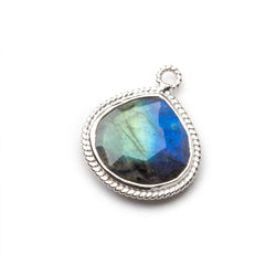 18mm Sterling Silver Rope Bezel Labradorite Heart Pendant 1 focal bead (ONLINE ORDER ONLY)