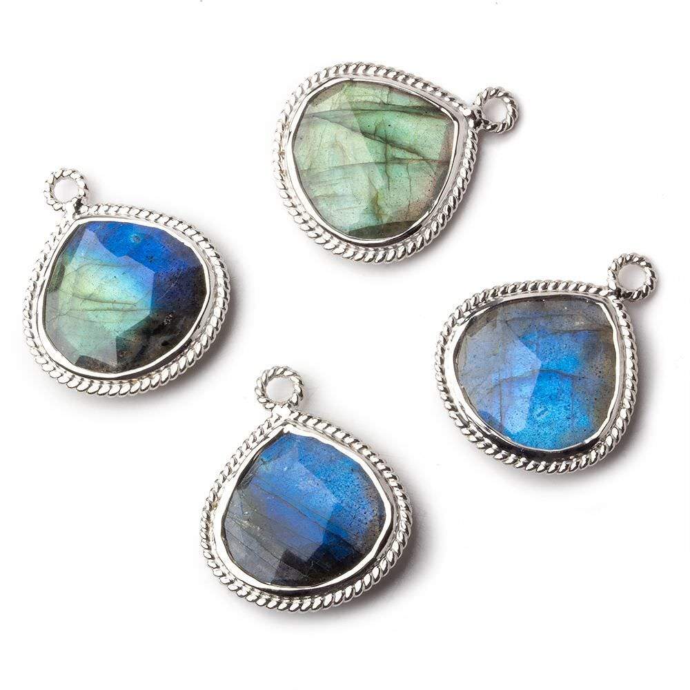 18mm Sterling Silver Rope Bezel Labradorite Heart Pendant 1 focal bead (ONLINE ORDER ONLY)