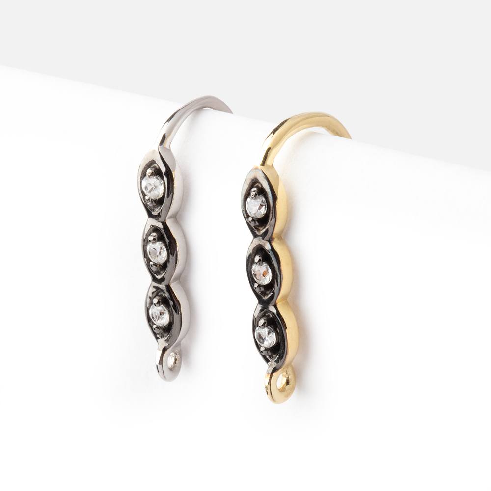 18mm Triple CZ Two Tone Ear Wire Set of 2 pieces (ONLINE ORDER ONLY)