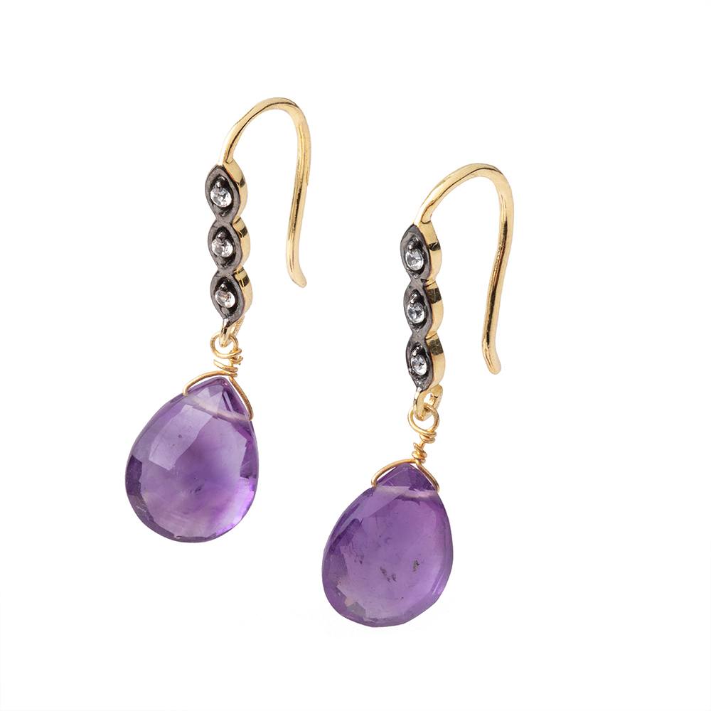 18mm Triple CZ Two Tone Ear Wire Set of 2 pieces (ONLINE ORDER ONLY)
