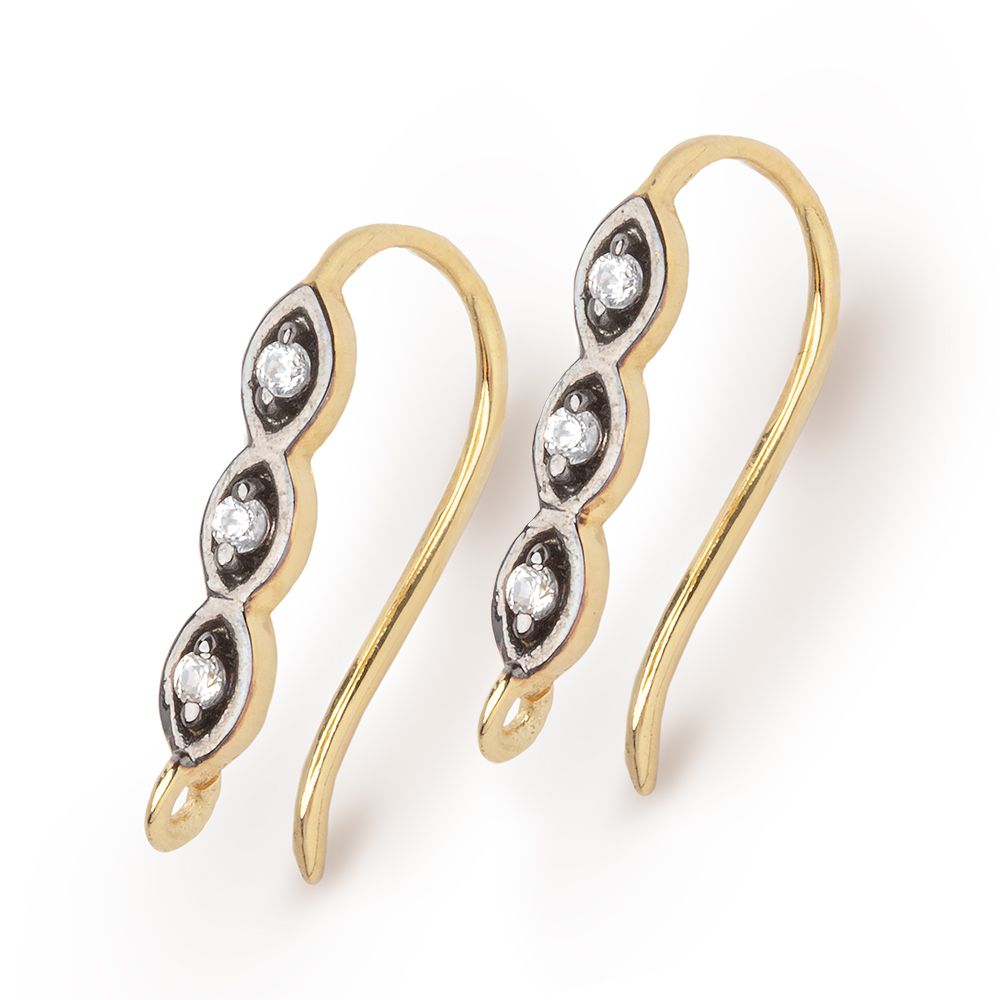 18mm Triple CZ Two Tone Ear Wire Set of 2 pieces (ONLINE ORDER ONLY)