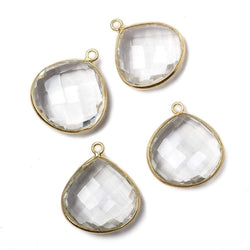 18mm Vermeil Bezeled Crystal Quartz faceted Heart Focal Pendant 1 piece (ONLINE ORDER ONLY)