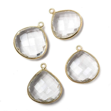 18mm Vermeil Bezeled Crystal Quartz faceted Heart Focal Pendant 1 piece (ONLINE ORDER ONLY)