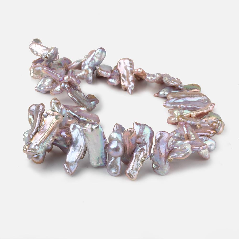 18x10-29x9mm Lilac Peacock Side Drilled Biwa Freshwater Pearls 15 inch 43 pcs AA (ONLINE ORDER ONLY)