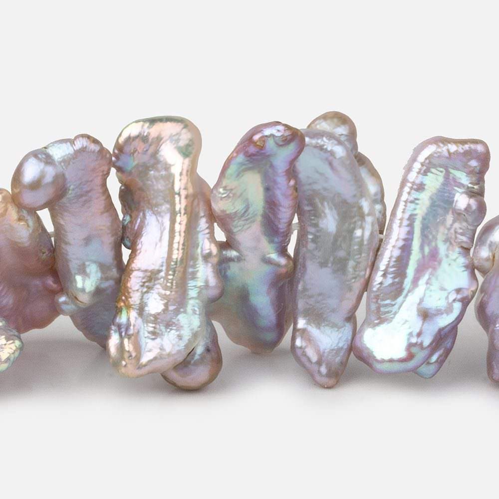 18x10-29x9mm Lilac Peacock Side Drilled Biwa Freshwater Pearls 15 inch 43 pcs AA (ONLINE ORDER ONLY)