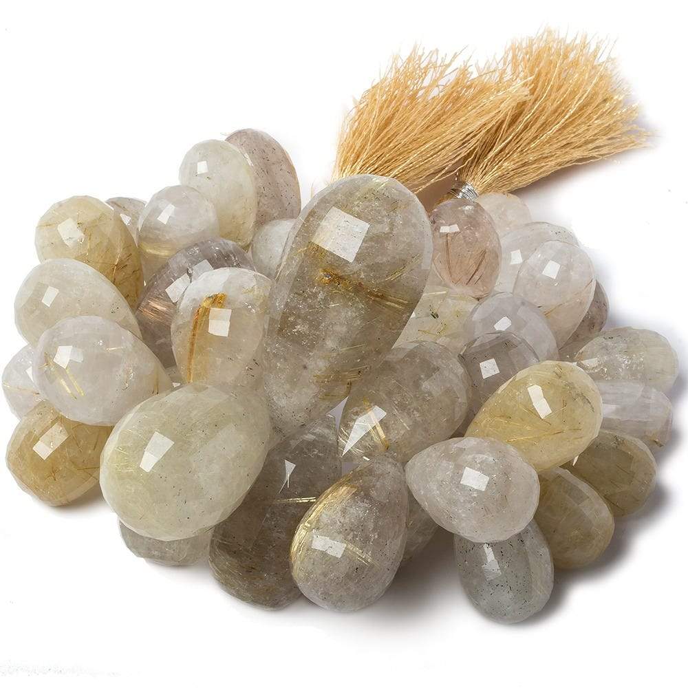 18x11-43x22mm Rutilated Milky Quartz Tear Drop Beads 8.5 inch 44 pieces (ONLINE ORDER ONLY)