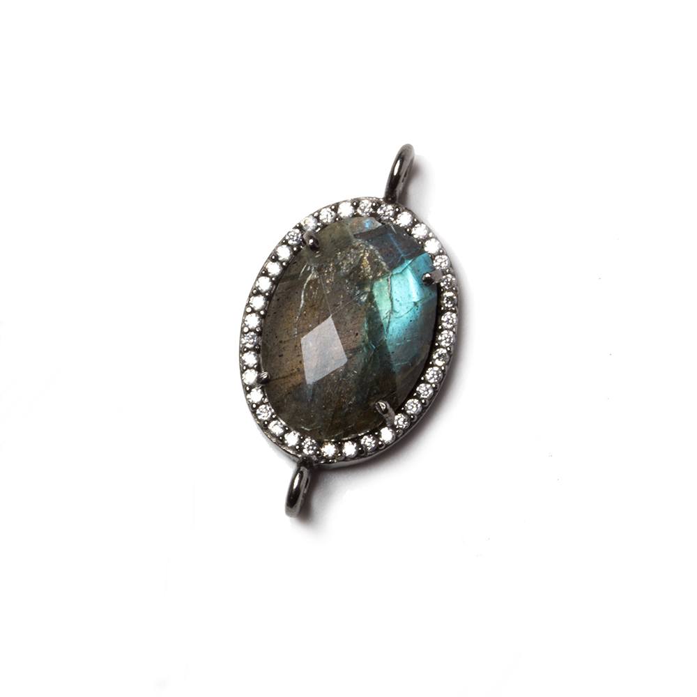 18x13mm Black Gold Bezeled White CZ & Labradorite Oval Connector 1 pc (ONLINE ORDER ONLY)