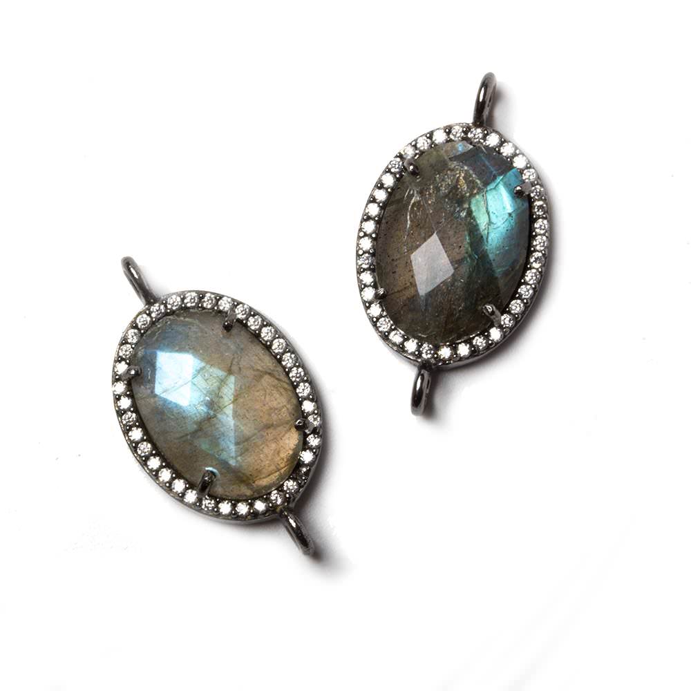 18x13mm Black Gold Bezeled White CZ & Labradorite Oval Connector 1 pc (ONLINE ORDER ONLY)