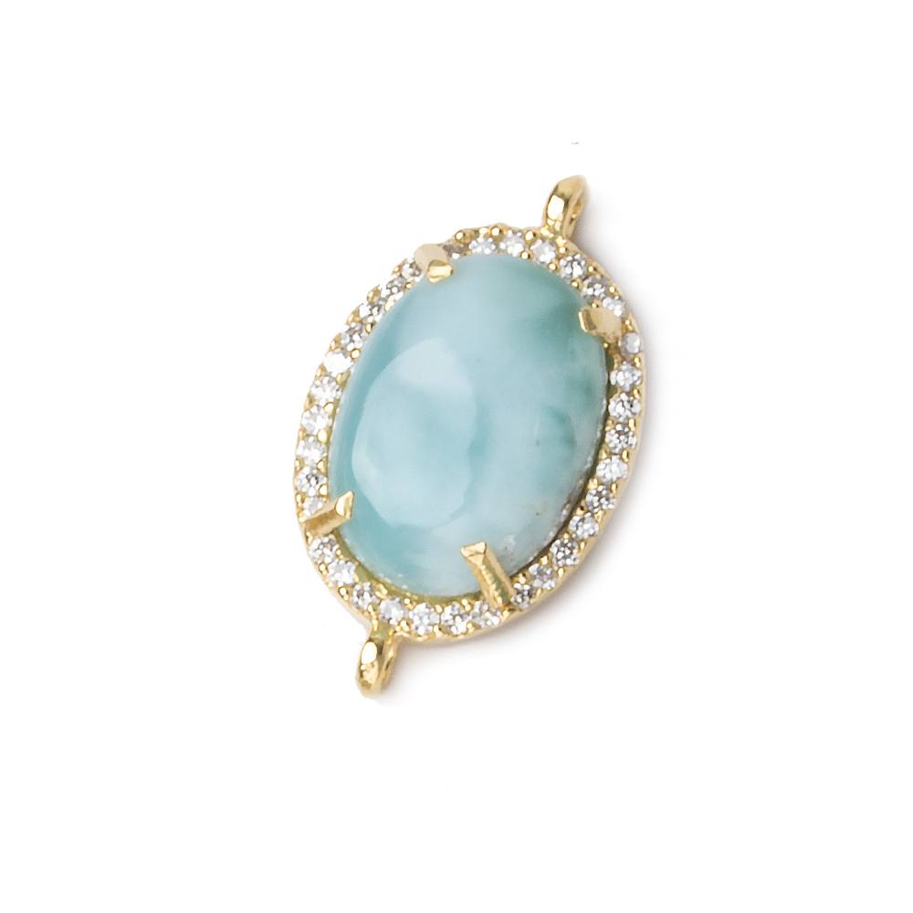 18x13mm Vermeil Bezel White CZ and Larimar Oval Connector 1 focal piece (ONLINE ORDER ONLY)