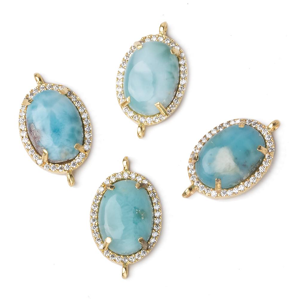 18x13mm Vermeil Bezel White CZ and Larimar Oval Connector 1 focal piece (ONLINE ORDER ONLY)