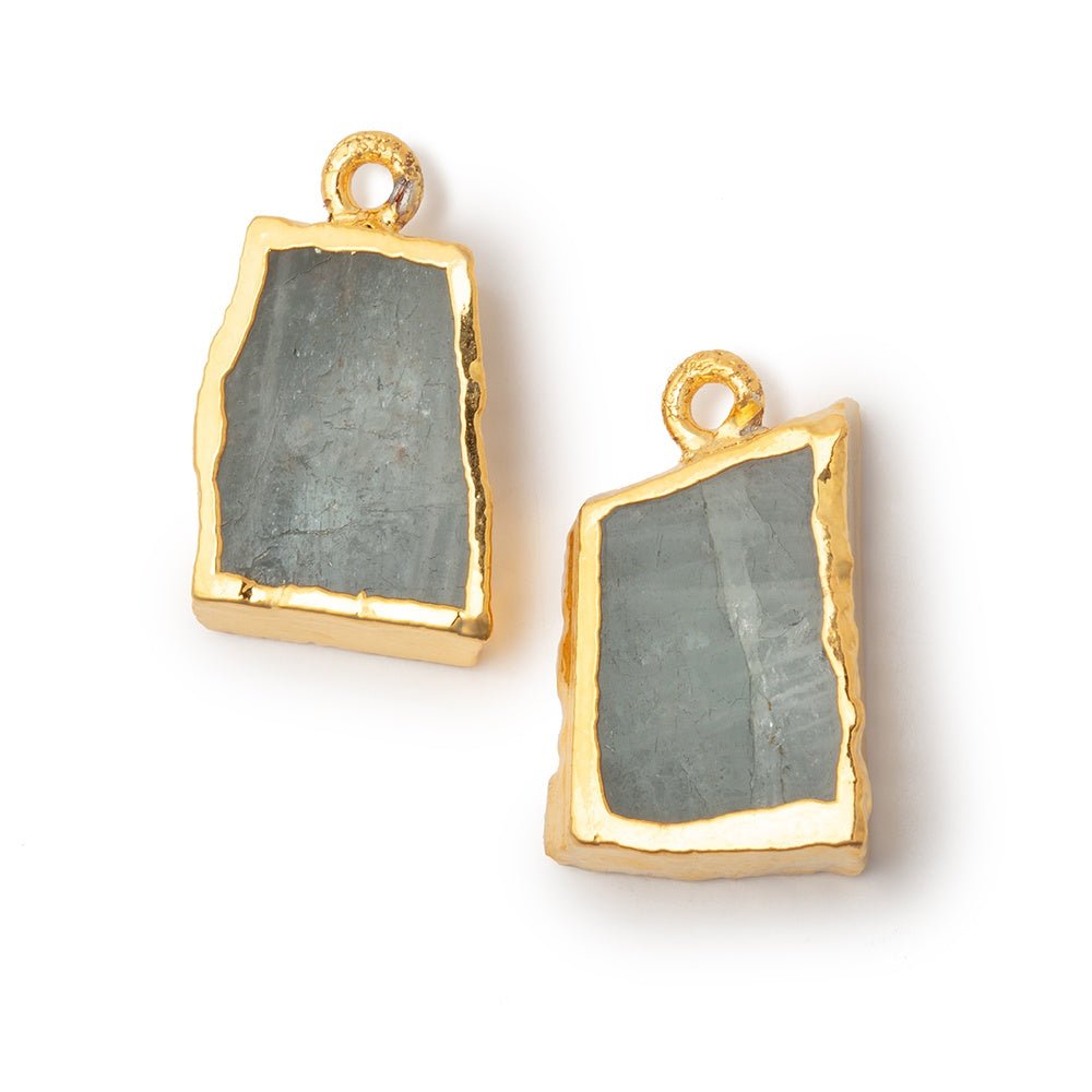 18x13mm Gold Leafed Moss Aquamarine Slice Pendant Focal Set of 2 (ONLINE ORDER ONLY)