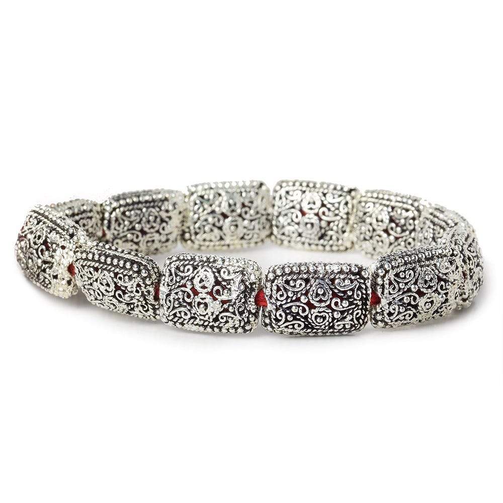 18x13mm Antiqued Sterling Silver Plated Copper Filigree Rectangle 8 inch 11 Beads (ONLINE ORDER ONLY)