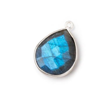 18x15mm .925 Silver Bezel Blue Flash Labradorite Faceted Pear Pendant 1 Focal (ONLINE ORDER ONLY)