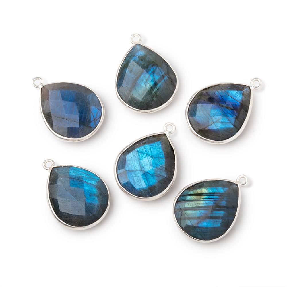 18x15mm .925 Silver Bezel Blue Flash Labradorite Faceted Pear Pendant 1 Focal (ONLINE ORDER ONLY)