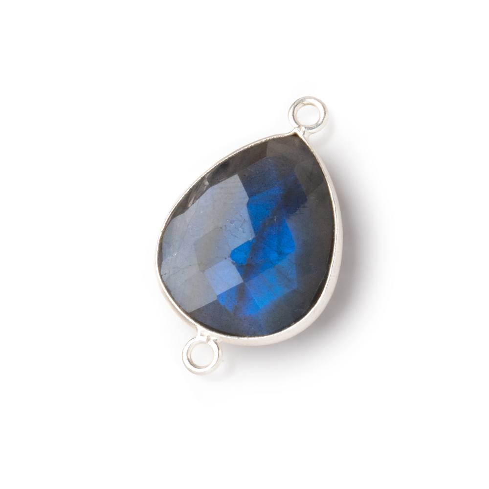 18x15mm Sterling Silver Bezel Blue Flash Labradorite Faceted Pear 1 Connector (ONLINE ORDER ONLY)