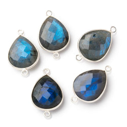 18x15mm Sterling Silver Bezel Blue Flash Labradorite Faceted Pear 1 Connector (ONLINE ORDER ONLY)