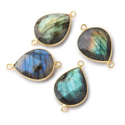 18x15mm Vermeil Bezeled Labradorite Faceted Pear Connector 1 Focal Bead (ONLINE ORDER ONLY)