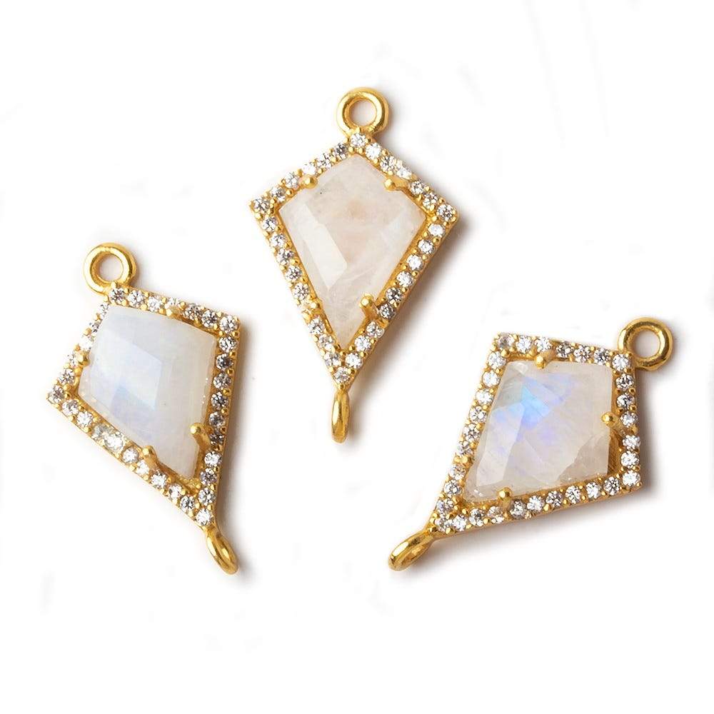 18x15mm Vermeil CZ Bezel Rainbow Moonstone Kite Connector 1 piece (ONLINE ORDER ONLY)