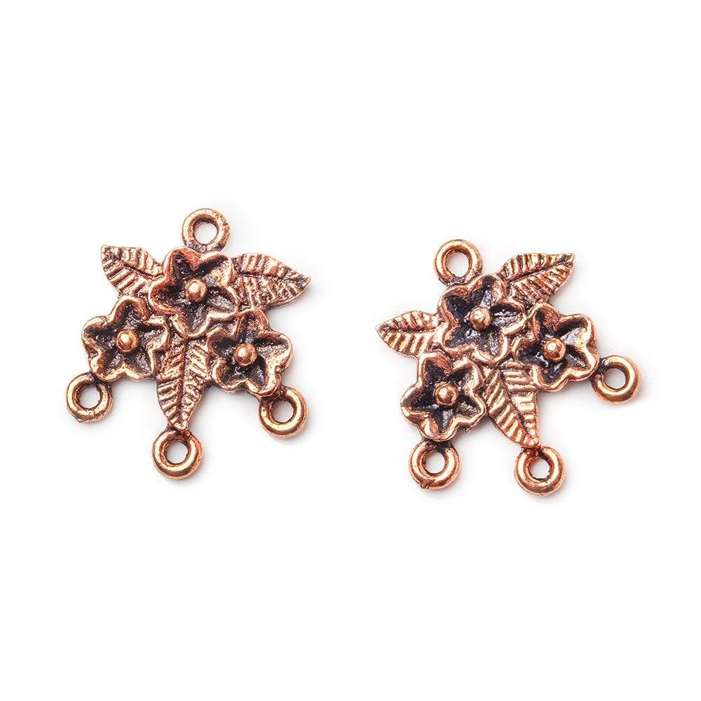18x16mm Antiqued Copper Floral 3 ring Drop Charm Set of 2 (ONLINE ORDER ONLY)