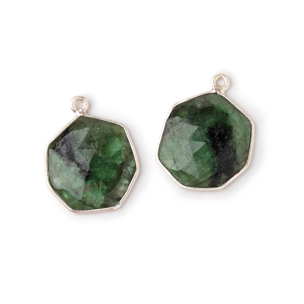 18x17mm .925 Silver Bezel Emerald Faceted Freeform Set of 2 Pendants (ONLINE ORDER ONLY)