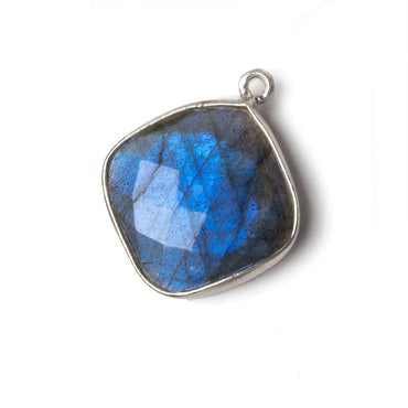 18x18mm Silver .925 Bezel Labradorite faceted pillow Pendant 1 piece (ONLINE ORDER ONLY)