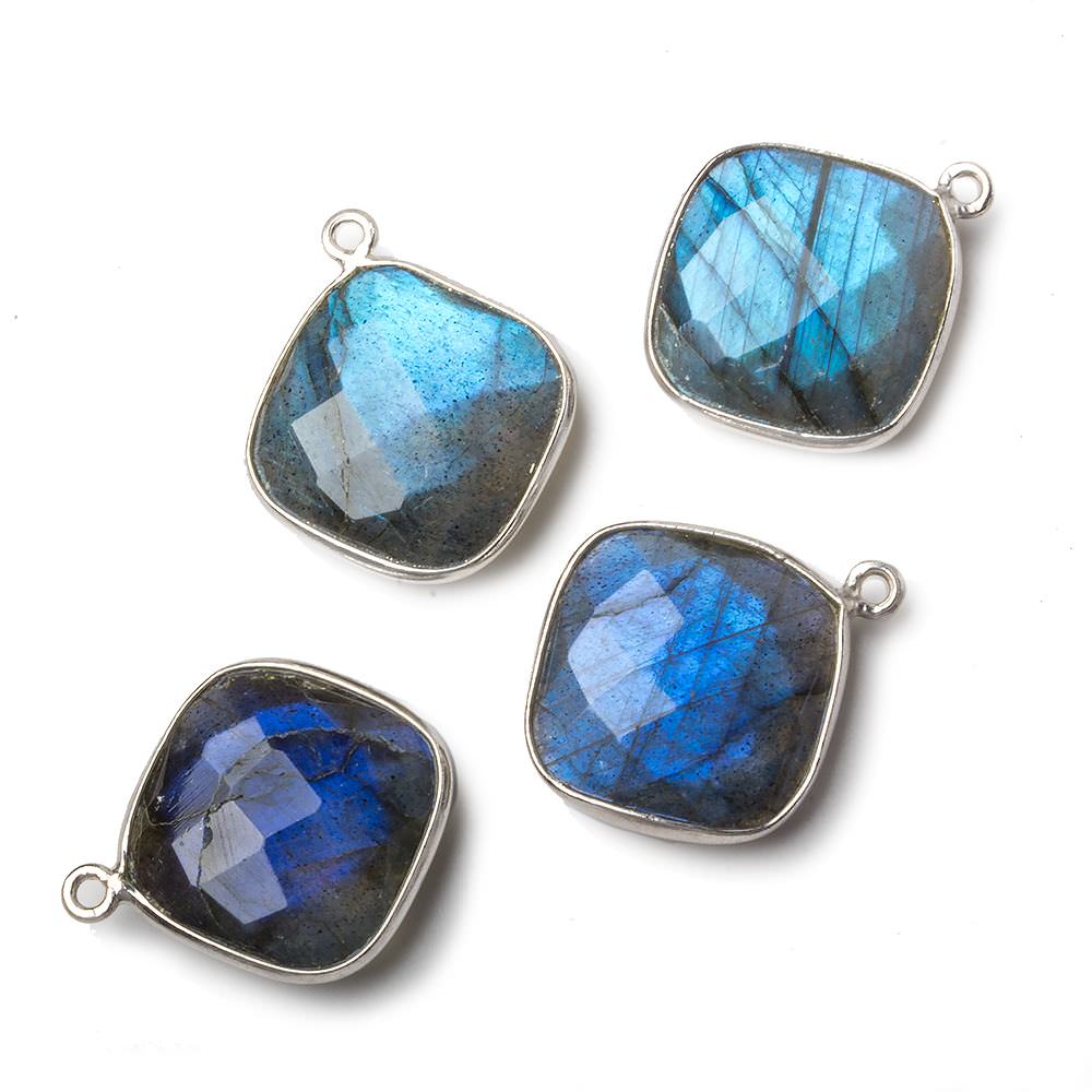 18x18mm Silver .925 Bezel Labradorite faceted pillow Pendant 1 piece (ONLINE ORDER ONLY)