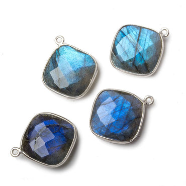 18x18mm Silver .925 Bezel Labradorite faceted pillow Pendant 1 piece (ONLINE ORDER ONLY)
