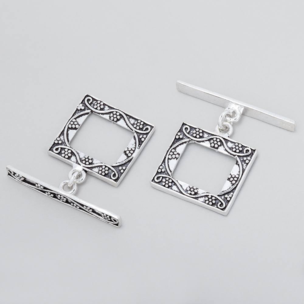 18x20mm Antiqued Sterling Silver Rectangular Floral Toggle 1 piece (ONLINE ORDER ONLY)