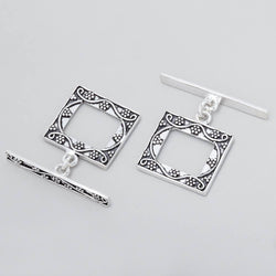 18x20mm Antiqued Sterling Silver Rectangular Floral Toggle 1 piece (ONLINE ORDER ONLY)