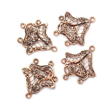 18x20mm Copper Drop Scroll Leaves with 3 Drops Set of 4 (ONLINE ORDER ONLY)