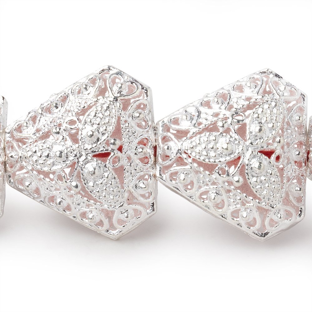 18x20mm Sterling Silver Plated Copper Filigree Triangle 8 inch 11 Beads (ONLINE ORDER ONLY)