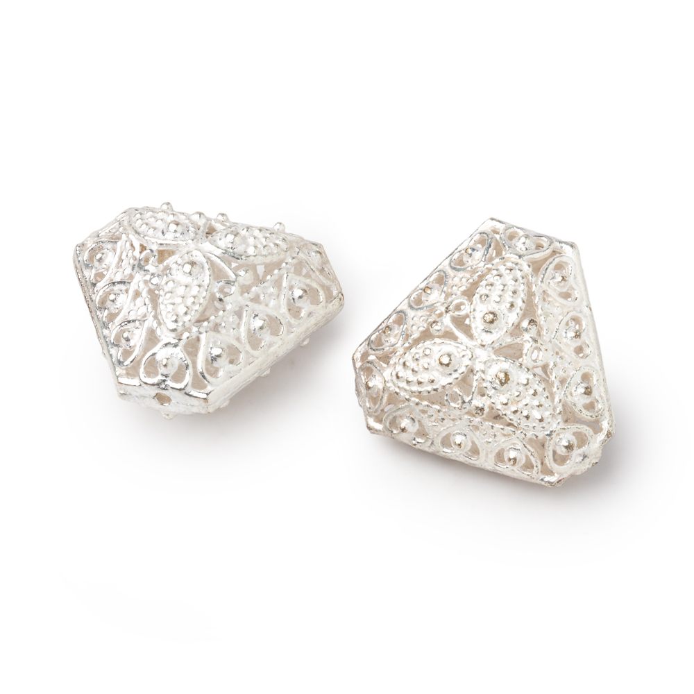 18x21mm Silver Plated Copper Filigree Triangle Beads Set of 2 pieces (ONLINE ORDER ONLY)