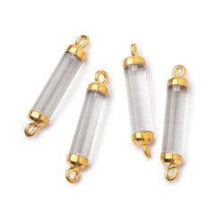 18x4mm Gold Leafed Crystal Quartz Tube Focal Connector 1 piece (ONLINE ORDER ONLY)